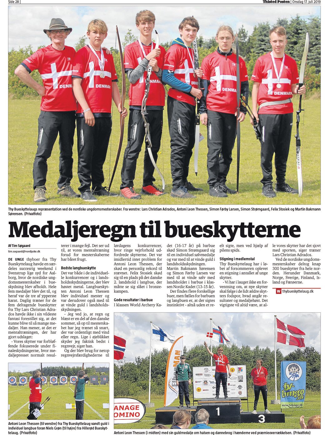 Medaljeregn til bueskytterne fra Thy Bueskyttelaug – Thisted Posten d. 17/7-2019